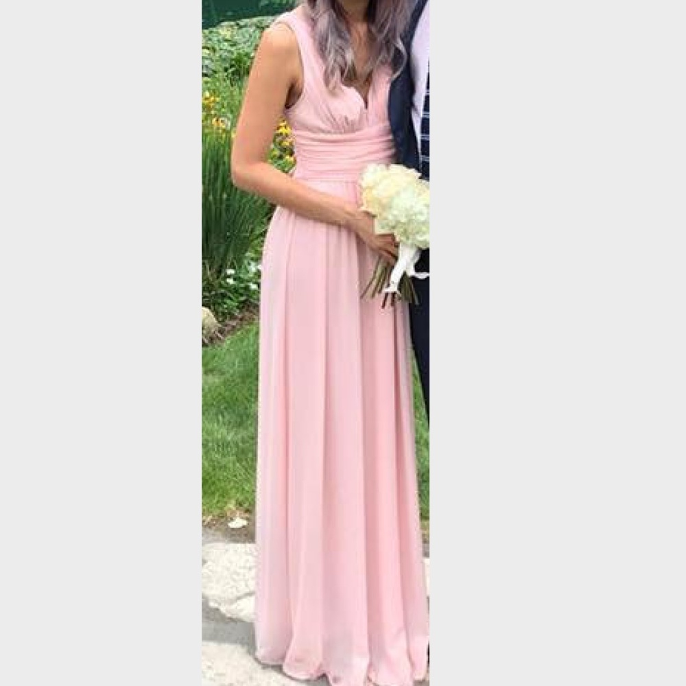 Chiffon pastel pink formal bridesmaid dress